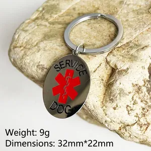 Llavero Service Dog de acero pulido 32x22mm con logo médico de emergencia ESA