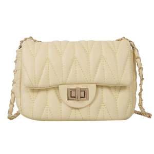 Petit sac carré jaune clair moderne avec surpiqûres en V et fermoir rotatif doré
