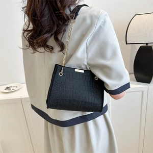 Black crocodile embossed small square bag with gold chain strap for women fashion