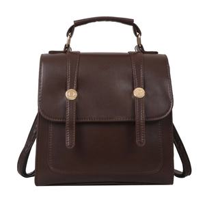 Sac à dos vintage en cuir PU marron avec finitions dorées et poignée supérieure