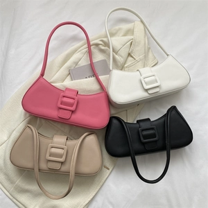 Classic baguette shoulder bags in pink white beige black colors with matte PU leather finish