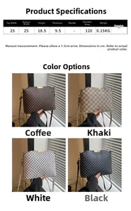 Detailed size chart and four-color display of the monogram messenger bag for women