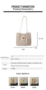 Tableau des tailles détaillé pour sac fourre-tout en paille avec décor de tournesol