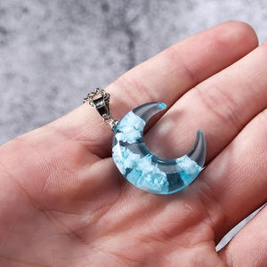 Blue Sky White Cloud Pendant Necklace Resin Sphere Moon Shape Handmade Silver Color Metal Chain Jewelry For Women