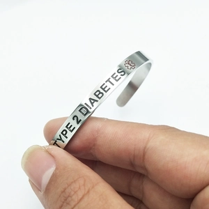 Medical alert stainless steel bangle for Type 2 Diabetes with red Star of Life symbol