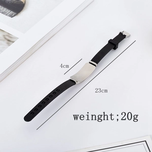 Detailed view of adjustable silicone diabetic medical bracelet with size measurements