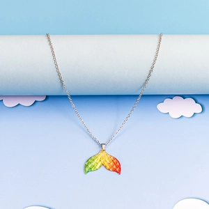 Exotic Mermaid Tail Pendant Necklace Stainless Steel Chain Acrylic Gradient Color Fish Scale Jewelry Gift For Women