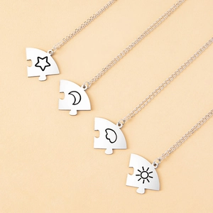 4er-Set Edelstahl Puzzle-Halsketten mit Sonne Mond Stern und Wolke Symbolen