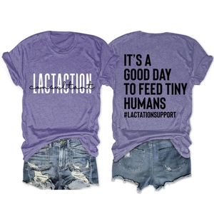 T-shirt violet en coton avec imprimé consultante en lactation et slogan d'allaitement