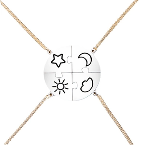 Set aus vier Puzzleteil-Halsketten mit gravierten Sonnen- Mond- Stern- und Wolkensymbolen