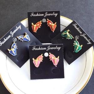 Dragon Stud Earrings Alloy Gold Plated Glitter Enamel Mythical Gothic Punk Fashion Jewelry Women