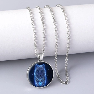 Collana Pendente Totem Testa Di Lupo Siberiano Vintage Lega Placcata Argento Cabochon In Vetro Gioielli Uomo Donna