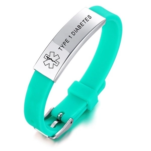 Grünes Silikon-Notfallarmband für Typ-1-Diabetes mit Edelstahl-Plakette und Gravur