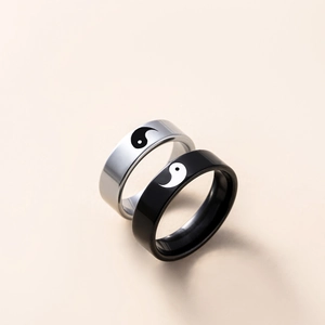 Bagues De Couple Tai Chi Yin Yang Acier Inoxydable Bijoux Minimaliste Accessoire De Mode Hommes Femmes