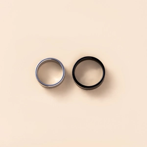 Bagues minimalistes yin yang en acier inoxydable argent et noir pour couples