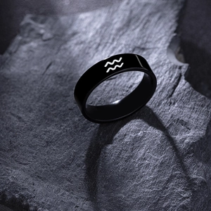 Stainless Steel Zodiac Signs Ring For Men Women Black Laser Engraved Constellation Finger Ring Personalized Jewelry Gift