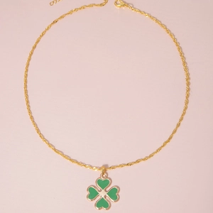 Collier trèfle à quatre feuilles doré Hinata Tachibana Tokyo Revengers avec pendentif vert