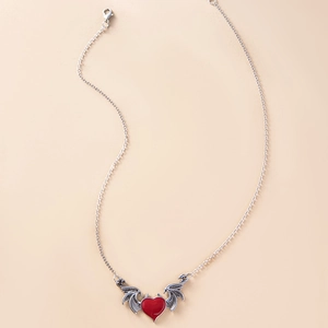 Devil Wing Heart Pendant Necklace Alloy Drip Oil Gothic Punk Hip Hop Vintage Jewelry For Women Sweet Cool Style