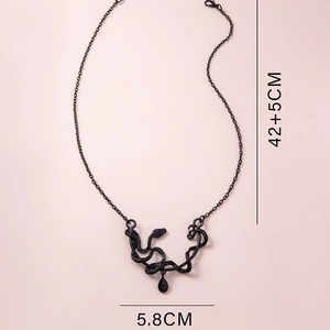 Detail shot of vintage black snake necklace showing 42+5cm length and 5.8cm pendant width