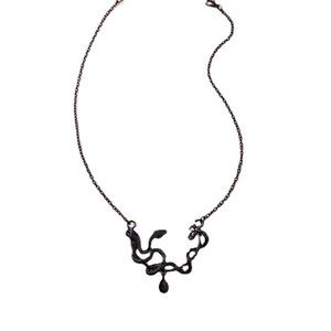 Retro gothic black snake pendant necklace with teardrop charm on a classic link chain