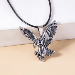 Collier Pendentif Aigle Volant Vintage Alliage Avec Corde En Cuir Noir Bijoux De Streetwear Hip Hop Rétro Personnalisés Pour Hommes