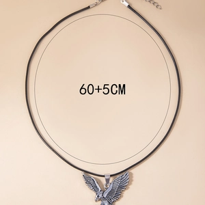 Collier homme pendentif aigle vintage avec cordon en cuir noir et chaîne réglable 60+5cm
