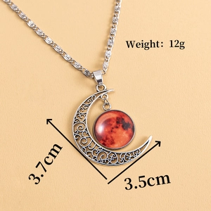 Luminous moon and galaxy pendant necklace with dimensions and weight measurement details