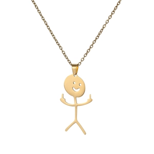 Collier avec pendentif bonhomme allumette doré poli au design smiley et chaîne fine