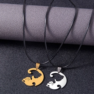 Edelstahl Katze Paar Anhänger Halskette Gold Silber Yin Yang Herz Katzen Schmuck Für Liebhaber Freunde Valentinstag Geschenk