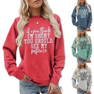Women Round Neck Long Sleeve Letter Print Sweatshirt And Ripped Denim Shorts Casual Streetwear Cotton Blend Apparel