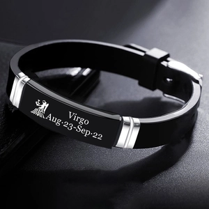 Stainless Steel Twelve Constellations Silicone Bracelet For Men Women Laser Engraved Zodiac Signs Adjustable Wristband Jewelry