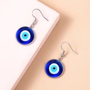 Blue Evil Eye Drop Earrings Alloy Glass Round Pendant Turkish Ethnic Boho Fashion Dangle Jewelry Gift For Women