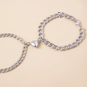 Hip hop titanium steel Cuban chain bracelets for couples with heart magnetic connection