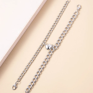 Hip hop titanium steel Cuban chain bracelet set with heart magnet for couples