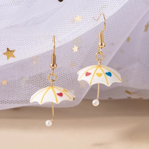 Mini Umbrella Shape Dangle Earrings Alloy Resin With Heart Polka Dot Pattern Faux Artificial Pearl Sweet Novelty For Women