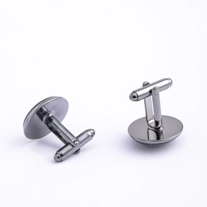 Classic gunmetal grey round bezel cufflink pair with swivel back for custom jewelry