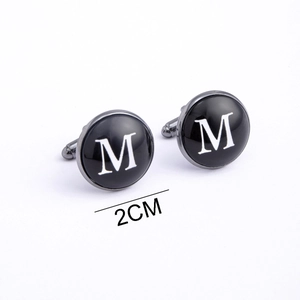 Classic silver and black men's letter M cufflinks with polished metal T-bar closure