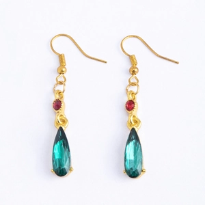 Vintage Drop Earrings For Women Red Round And Green Waterdrop Resin Gold Alloy Long Dangle Jewelry Anime Inspired Aesthetic