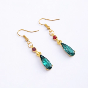 Retro emerald teardrop earrings with golden hooks inspired by Howl's Moving Castle anime