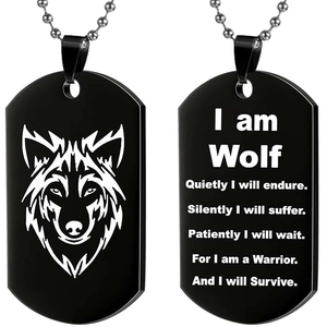 Collier Pendentif Tête De Loup En Acier Inoxydable Plaque Militaire Avec Citation Inspirante Bijou Pour Homme