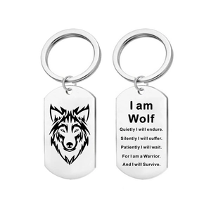 Collier et porte-clés loup en acier inoxydable avec gravure inspirante gravée
