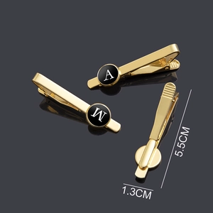Golden stainless steel letter cufflinks and tie clip set for men with letter A and M