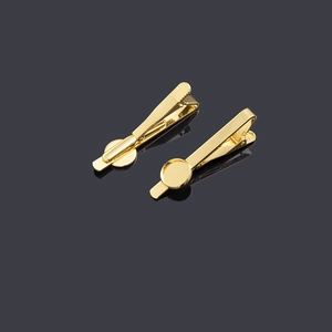 Pair of gold stainless steel alphabet tie clips with polished mirror finish for men