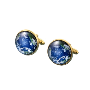 Classic world map earth cufflinks with gold metal frame and clear glass dome for men