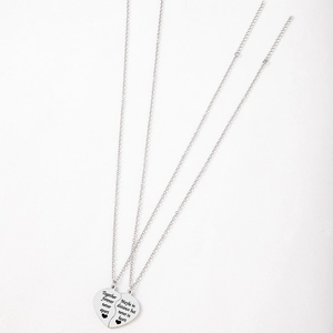 Together forever engraved heart puzzle necklace set in polished silver finish