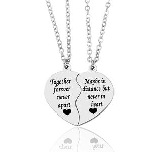 Heart Puzzle Pendant Necklace Stainless Steel Engraved Together Forever Jewelry For Couples Friends Silver Color
