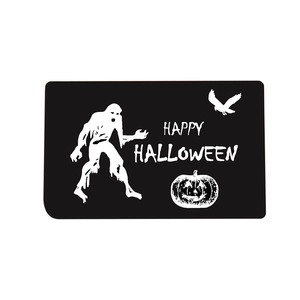 Halloween decorative mat featuring zombie and pumpkin prints with Happy Halloween text