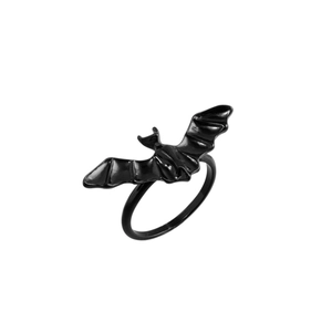 Gothic black bat ring in minimalist stainless steel for Halloween fashion accessories