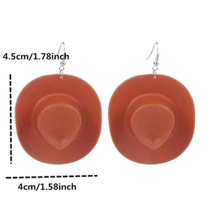 Mini western cowboy hat earrings with cow print details and size dimensions