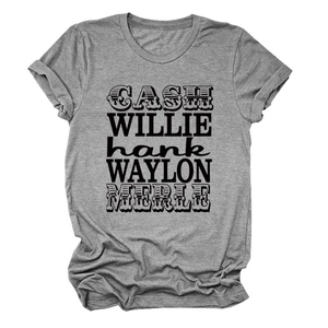 Détails de l'impression rétro et du revers de manche sur ce t-shirt gris chiné en coton